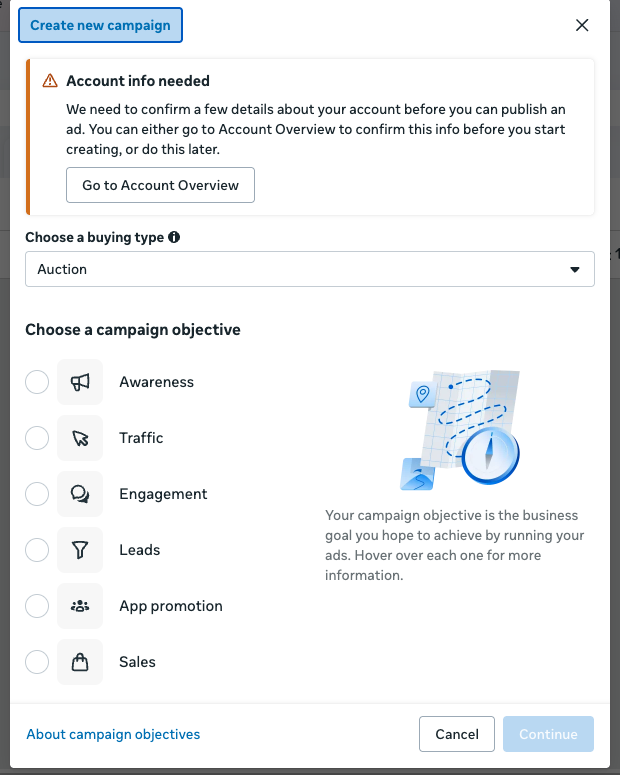 Create a new Campaign in Meta Ads Manager